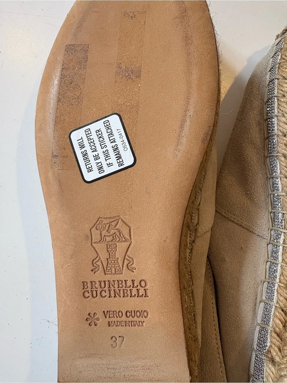 Brunello Cucinelli || Platform Suede‎ Espadrilles Beaded in Dove Beige Tan 37